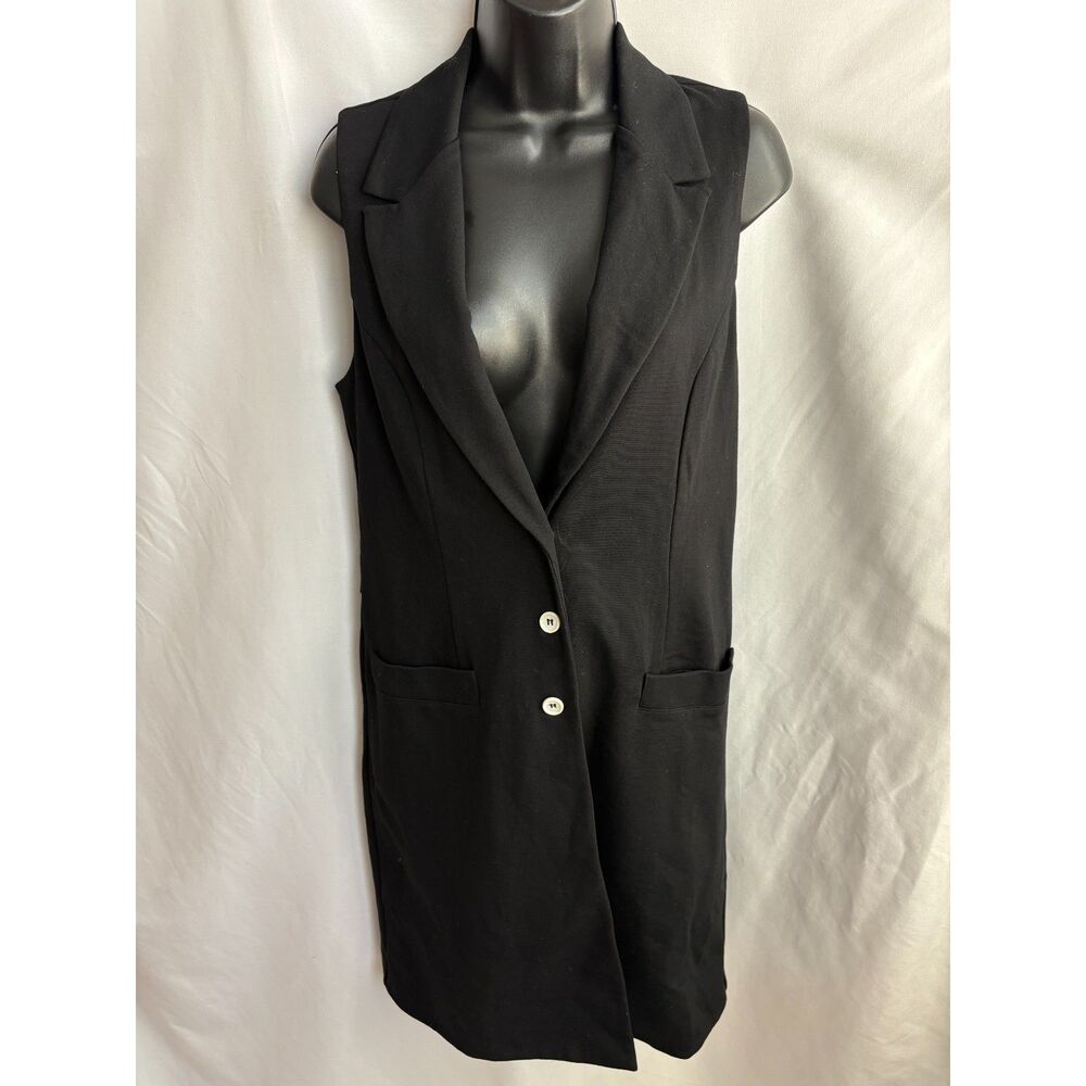 Three Dots Black Sleeveless Long Blazer Vest Size XS Classic Minimalist Work